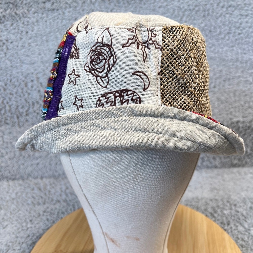 Kathmandu Imports Patchwork Bucket Hat Boho Hippie Celestial Mushroom Peace Sign - Picture 5 of 13
